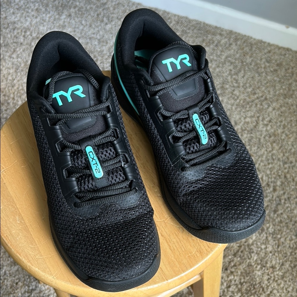 TYR Black Sneakers with Aqua Highlights